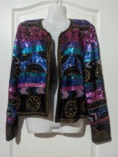 VINTAGE Leslie Fay Evenings Jacket 100 Silk Beaded Sequined Small S 70's 80's