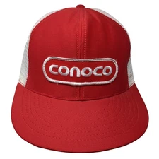 Conoco Snapback Trucker Hat Red OS Adjustable Embroidered Mesh Back Vintage