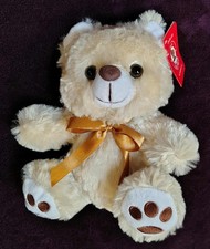 MS Teddy Bear Inc 8"  Cream plush Gold ribbon bow small stuffed animal toy