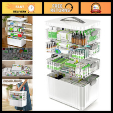 4-Tier Portable Medicine Organizer - Multi-Use Pill Box First Aid Kit with Han