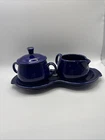 Fiestaware Creamer Sugar Tray Set VTG Glazed Cobalt Blue Ceramic Made USA 9.5" W