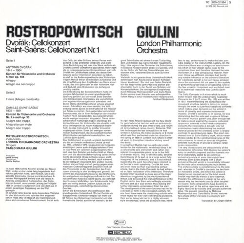 DVORAK & SAINT-SAENS Cello Concertos ROSTROPOVICH GIULINI EMI C065-2964 Quadro - Picture 2 of 3
