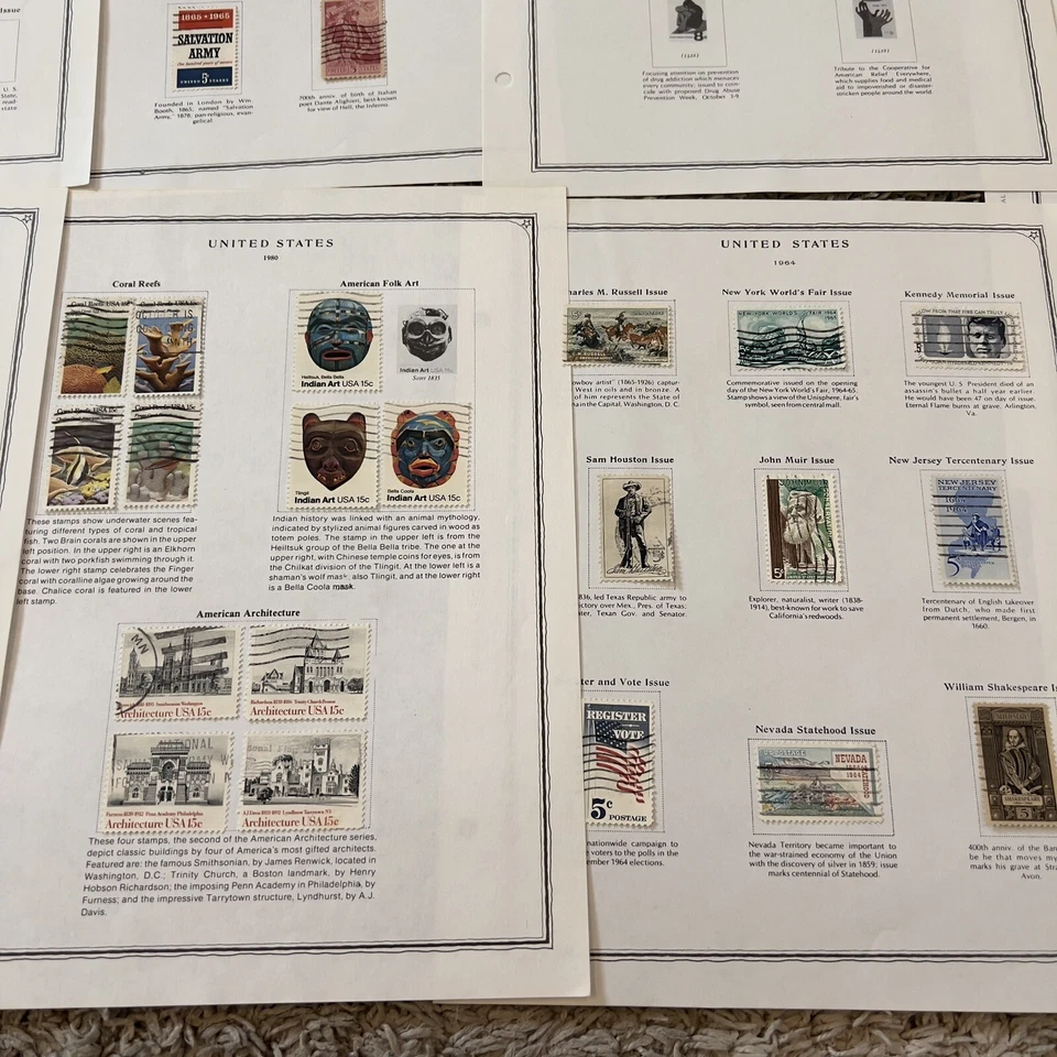 US STAMPS LOT ON SCOTT ALBUM PAGES STATE COMMEMORATIVES, MASKS, CORAL REEFS #42 - Image 2 of 4