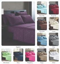 Platinum Hotel Quality Embossed King Sheet Set w/4 Pillow Cases Aqua Sky Blue