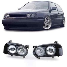 Doppel Headlight H1 H3 Black Left + Right For VW GOLF 3 III From 91-97