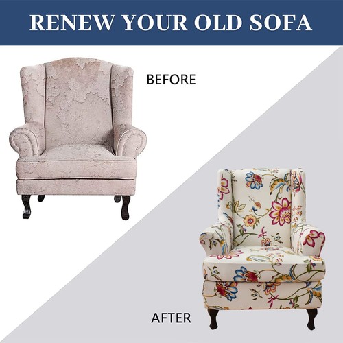 Wing Chair Slipcovers Printed Wingback Chair Covers 2 Pieces Wingback Armchai... - Picture 4 of 6