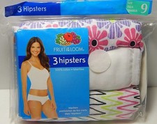 Fruit Of The Loom Women's 3 Pair Pack Cotton Hipsters Size 9 Panties Underwear