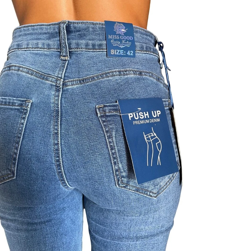 Jeans donna vita alta push up elasticizzati skinny slim fit 42 44 48 50 52 54 S. - Immagine 3 di 4