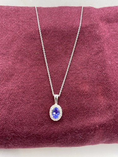 Tanzanite White Gold Pendant Neckles Pre Owned - Picture 2 of 24