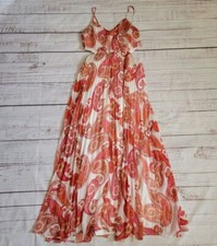 Express Pleated Cut Out Paisley Flowy Maxi Dress Women's Medium