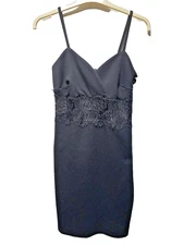 Strappy Black Bodycon Dress Lace Panel UK 12 Miss Selfridges Petite Cocktail