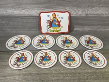 Vtg Art Lithograph Tin Toy Tea Set Little Red Riding Hood PLATES AND TRAY ONLY