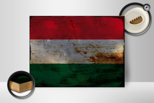 Holzschild Flagge Ungarn 40x30 cm Flag of Hungary Rost Deko Schild wooden sign - Picture 2 of 5