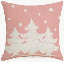 Winter Trees Pink  Ivory Christmas Throw Pillow Covers Winter Holiday Decor 18  