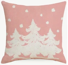 Winter Trees Pink & Ivory Christmas Throw Pillow Covers Winter Holiday Decor 18”