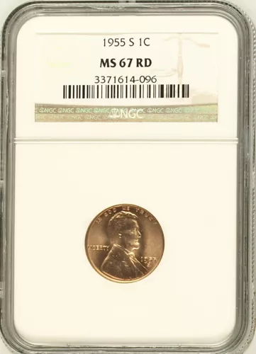 1955-S 1C RD Lincoln Wheat One Cent NGC MS667RD  3371614-096