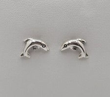 Polished Small Dolphin Stud Earrings .925 Sterling Silver - BS367