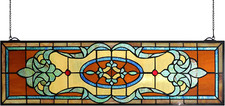 Tiffany-Style Stained Glass Window Panel - 32" Wide x 9" High Hanging Art