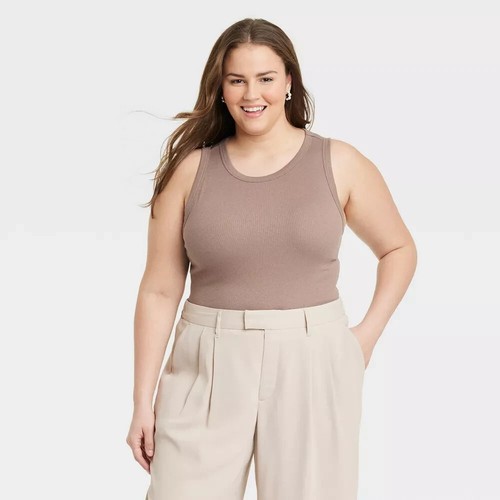 Women's Slim Fit Ribbed High Neck Tank Top - A New Day M