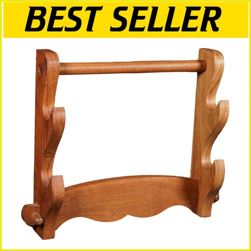 Polished Wooden Two-Tier Sword Stand - Ideal for Katana and Medieval Displays