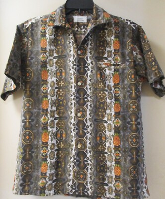 Vintage Liberty House Hawaiian Shirt men's Brown Orange  Loop Collar Camp