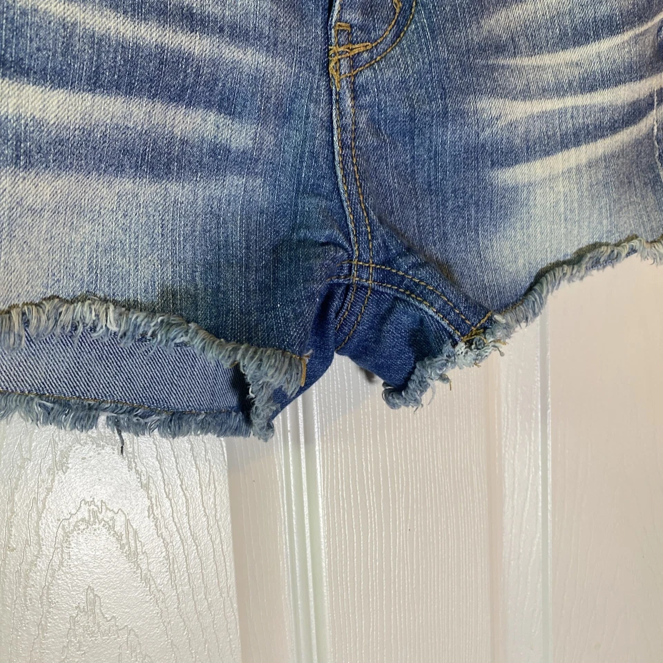 RARO Jolt Mujeres Juniors 5 Pantalones Cortos Jean Corte Crotchet Tejido Geométrico Envejecido Foto 4 de 4