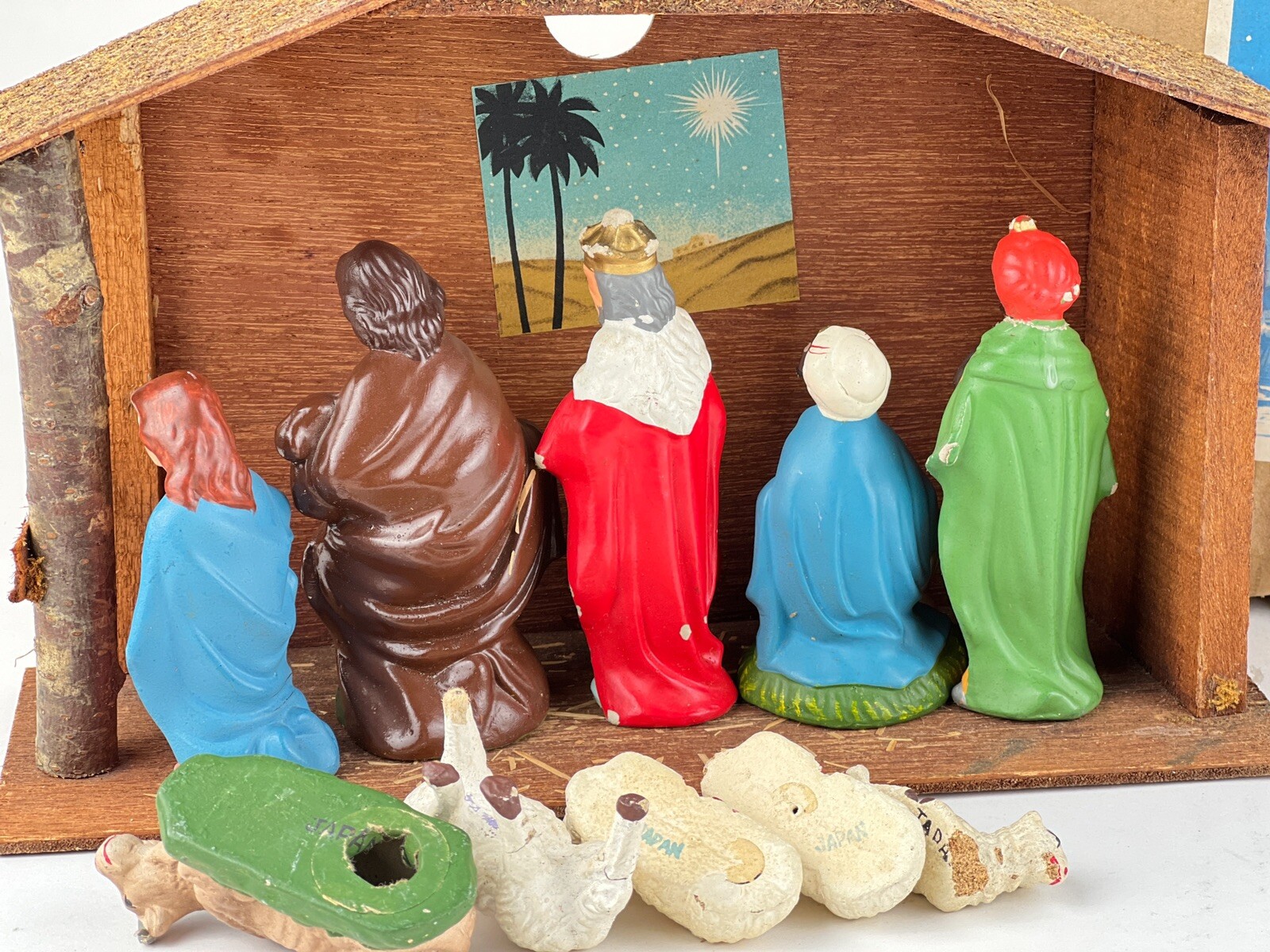 Vintage Hand Painted Nativity Set Paper Mache Made in Japan with