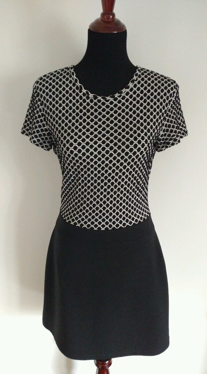 Robe Courte Manches Courtes A.b.s. En Pop-corn Texture Géométrique - Taille 10, Ivoire, Occasion Comme Neuve