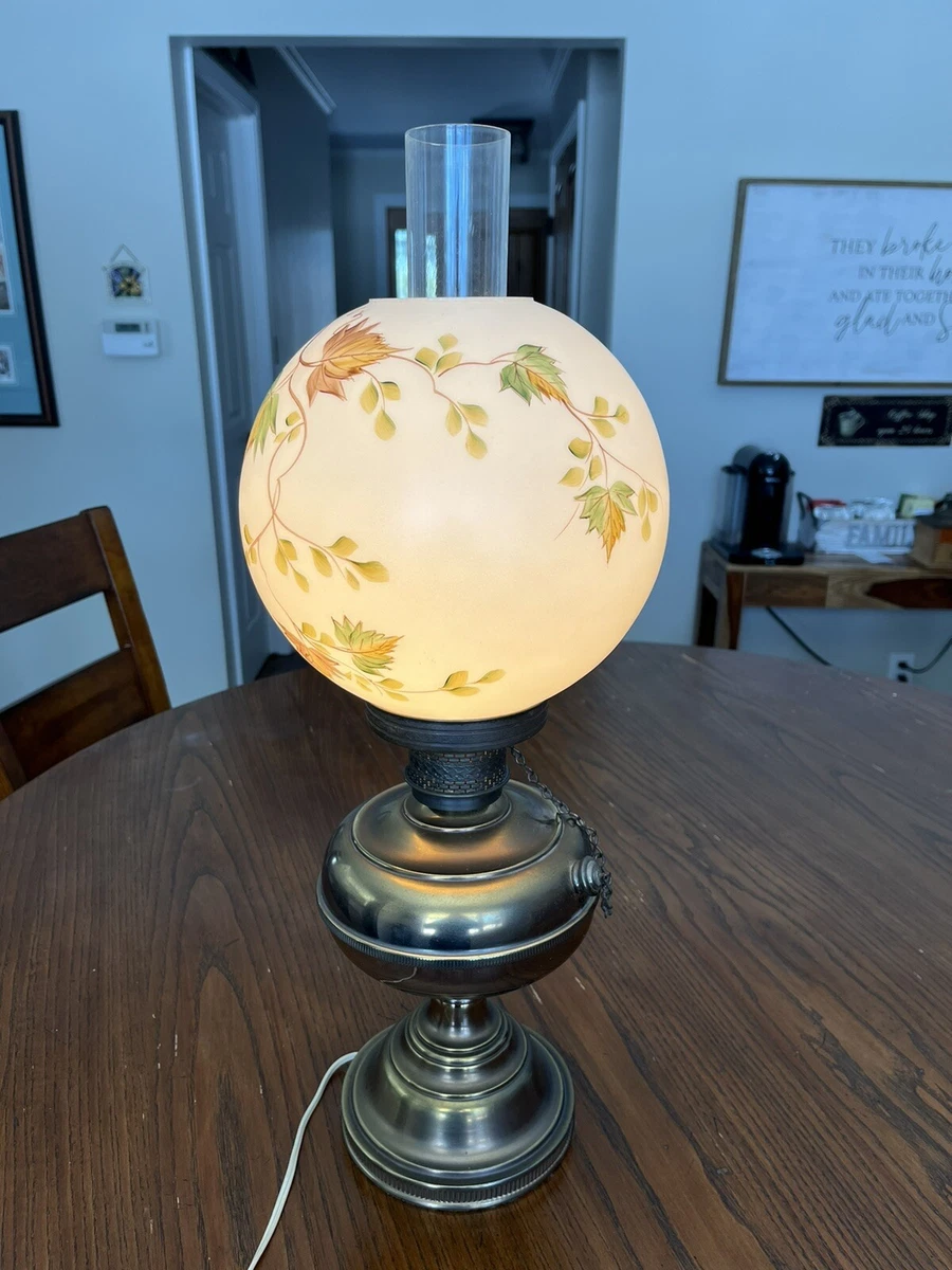 Vintage Banquet Oil Lamp Working Electric Hand Painted Globe Hurricane