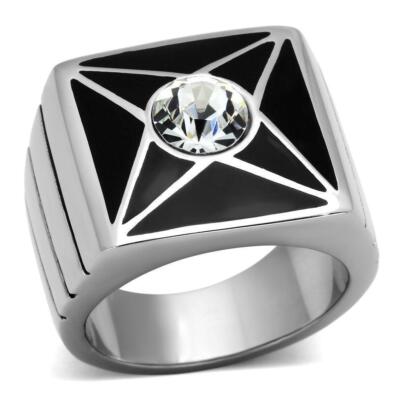 Anillo Color Plata Para Hombres y Ninos de Acero Inoxidable Diamante en Estrella