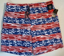 NEW SPEEDO Blue Red Flag Swim Trunks Shorts XXL 2XL Mesh Elastic Waist 2X Pants