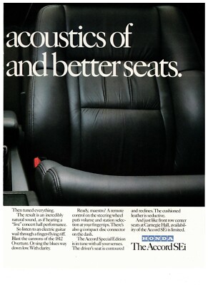 Honda Accord SEi Sedan Acoustics of Carnegie Hall Vintage 1990 Print Ad
