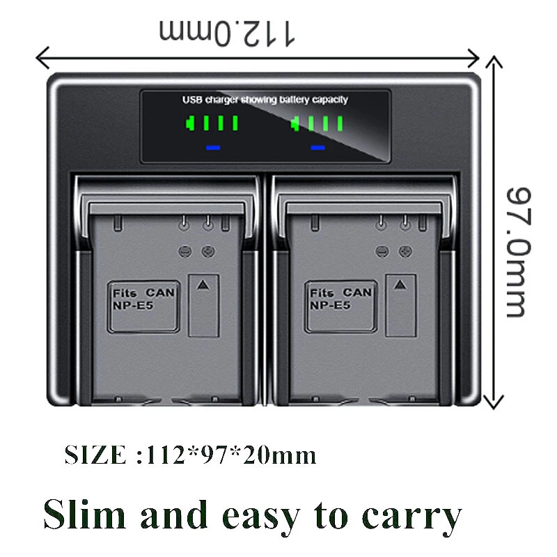 Dual Battery Charger For Canon LPE5 LP-E5 EOS 500D 1000D Kiss F Kiss X2 Kiss X3 - Image 3 of 4