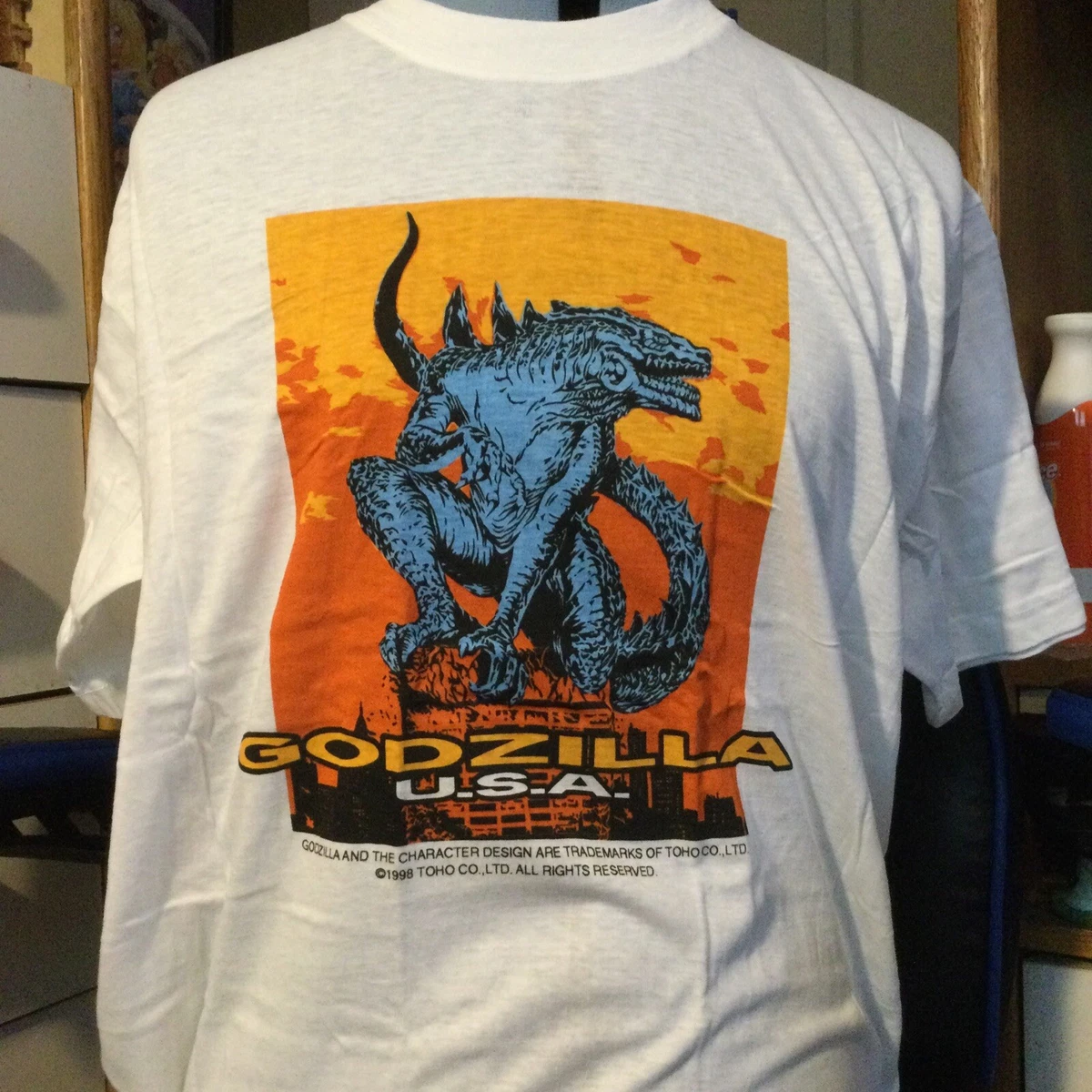 NOS Vintage 1998 GODZILLA t shirt L anime kaiju movie promo 90s monster Japan
