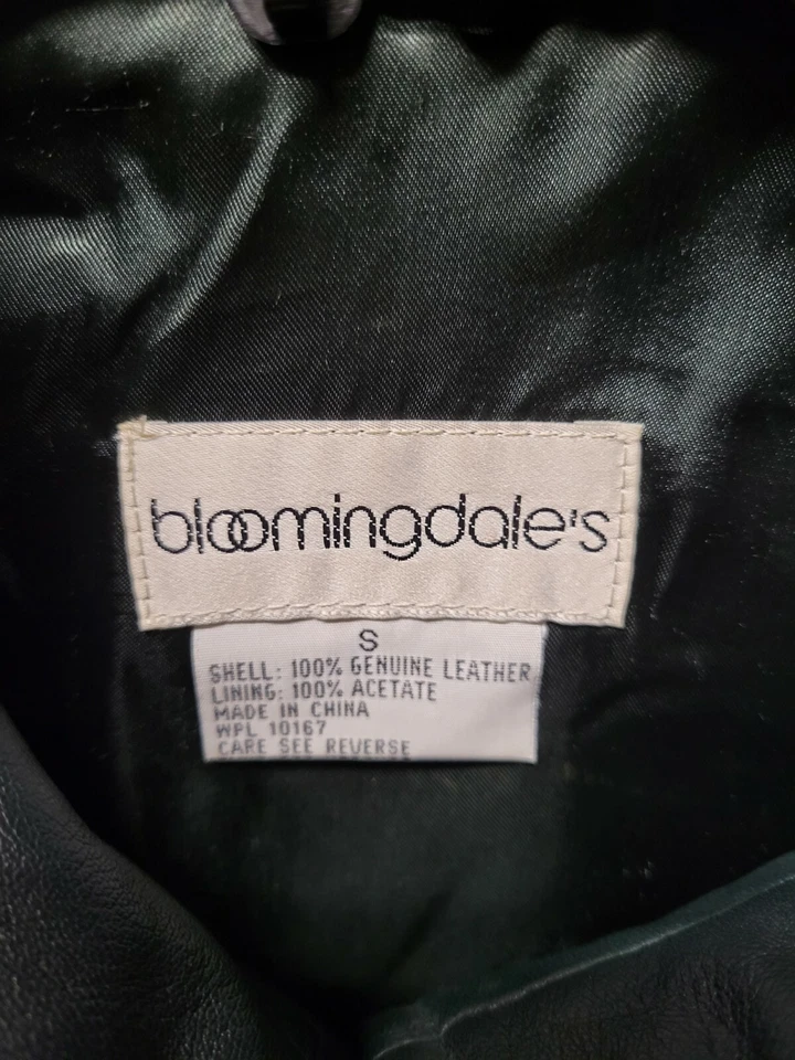 Vintage Bloomingdale's Green Leather Jacket Fully Lined Tag Size Small - Image 3 of 4