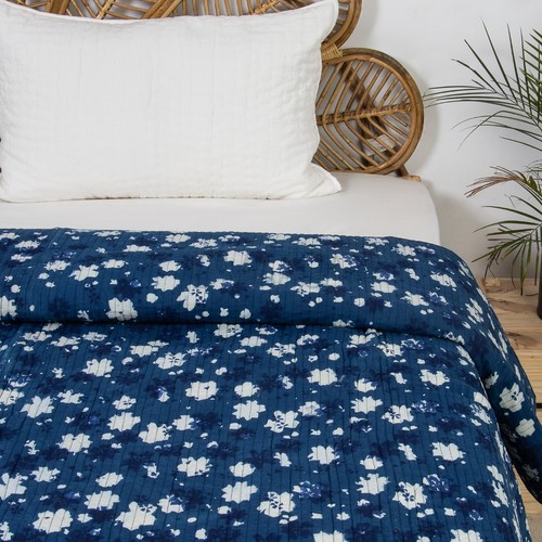 Solid Blue Cotton 100% Soft Pure Cotton Reversible Machine Quilt