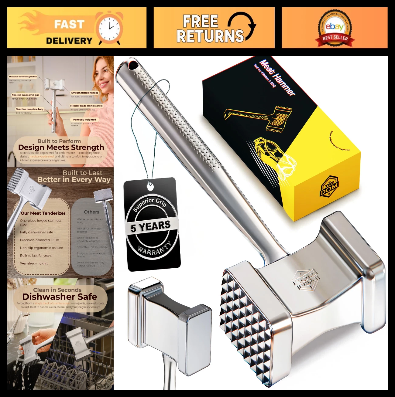Heavy-Duty Stainless Steel Meat Mallet Tenderizer with Textured Grip, 1.1lb Tool
Opens in a new wind
