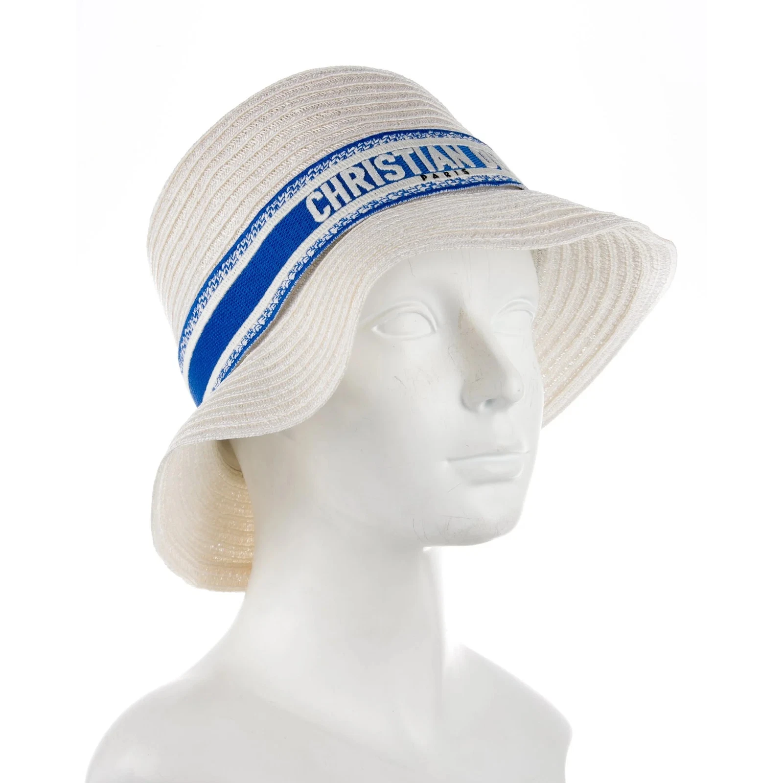 White woven blue, white logo printed bucket hat M sz
