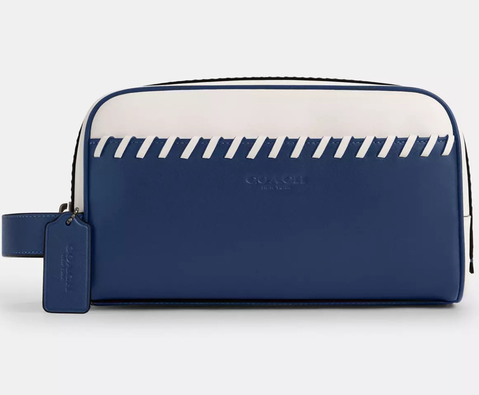 Coach Dopp Bag Leather Small Travel Kit - CAX53Blue Baseball Whipstitch Man NEW