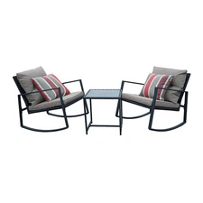 Kozyard Moana Outdoor 3 Piece Rocking Wicker Bistro Set With Glass Table