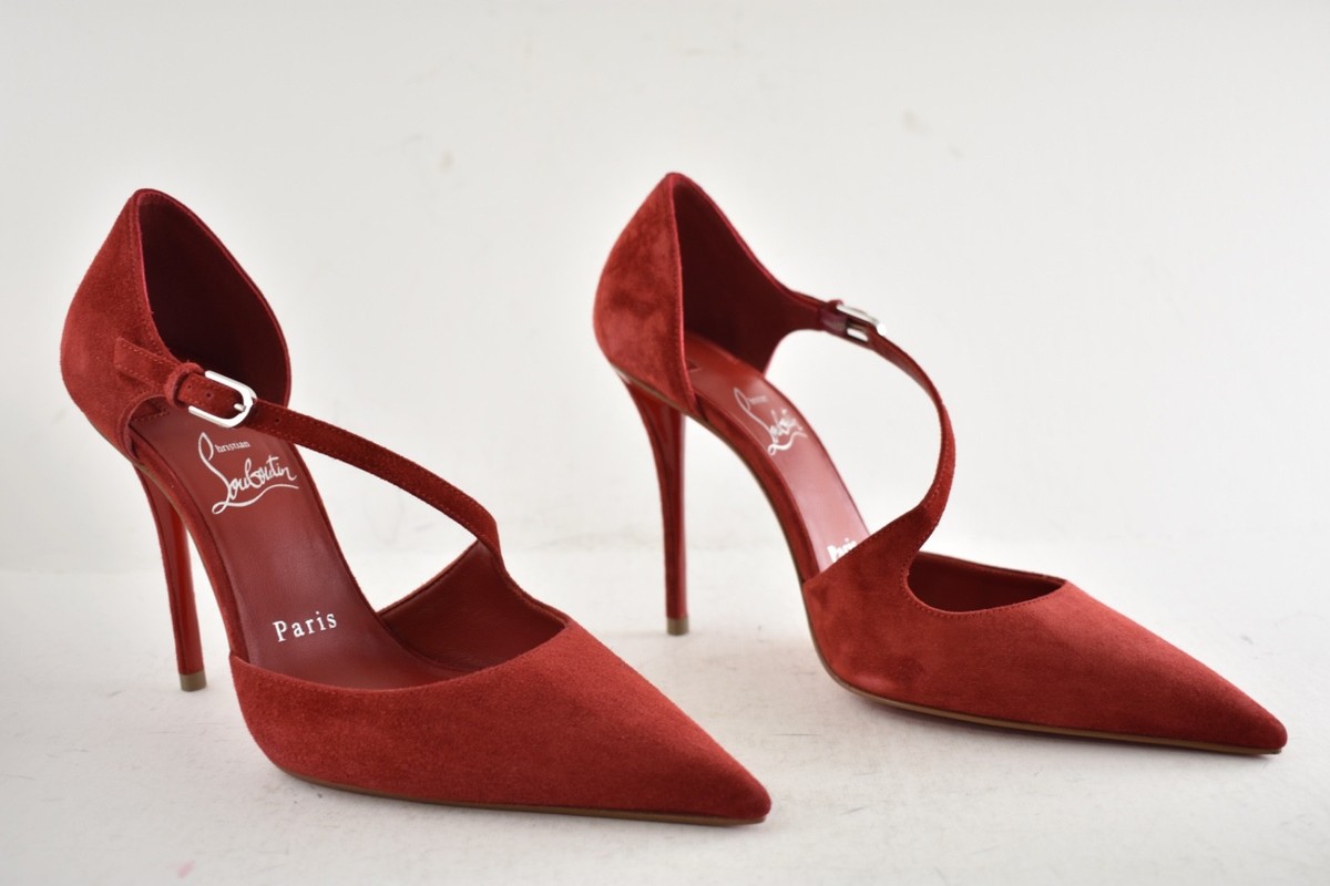 Christian Louboutin Miss Ziggyta 100 Fever Red Suede Cross Strap