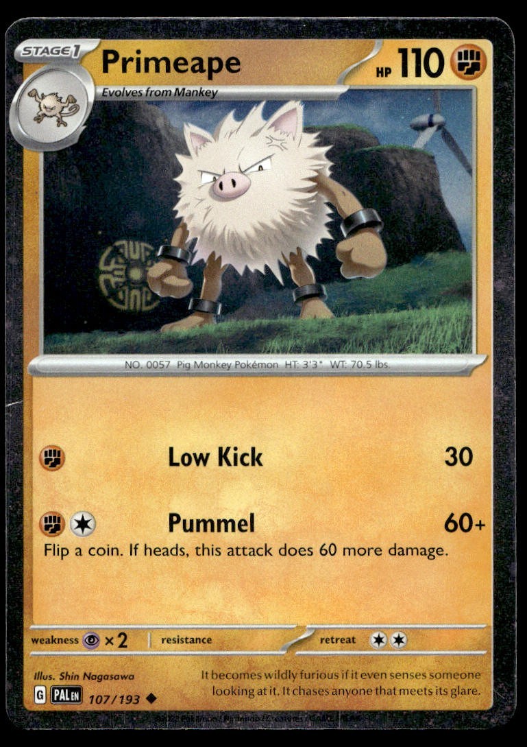 Primeape 107/193 Pokemon Card Paldea Evolved Uncommon 110 HP Cosmo Holo LP KX
