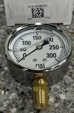 Pressure Gauge 0-300 Liquid 2-1/2" Dial SS Casing 2141GXB300 Valley Industries