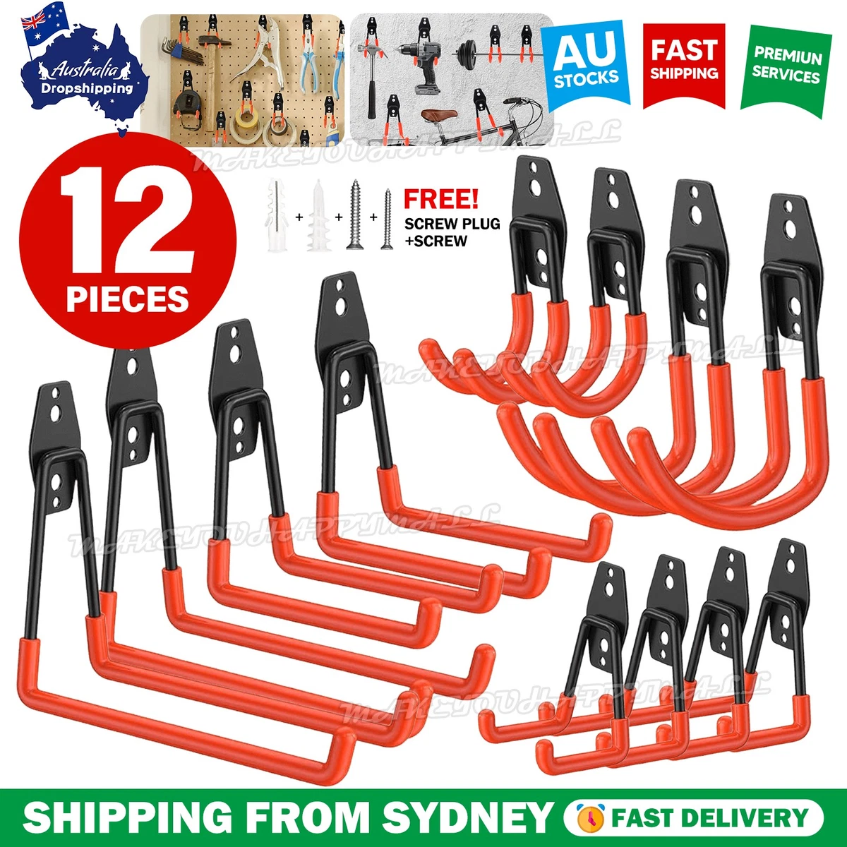 VOVOWOO 12 Packs Garage Storage Hooks Wall Mount Workshop Organizer Heavy Duty