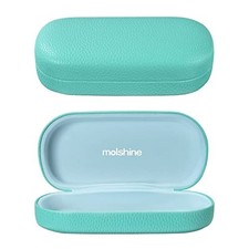 Hard Shell Leather Sunglasses Case,Classic Large Glasses Case for Women Cyan