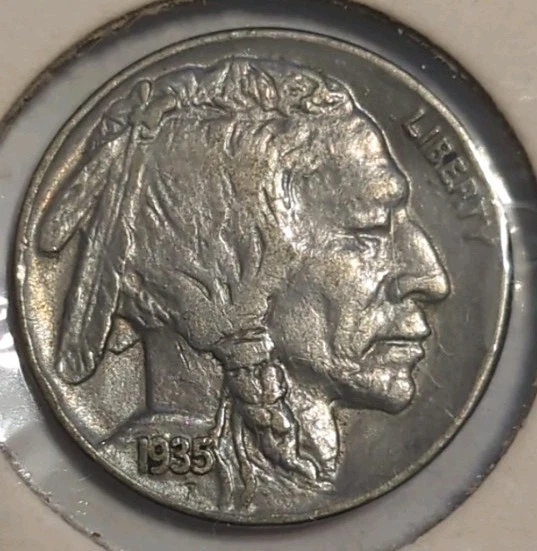 1935 Buffalo Nickel 5c US Genuine Full Horn Double Die Reverse Coin Very Rare! - Image 4 of 4