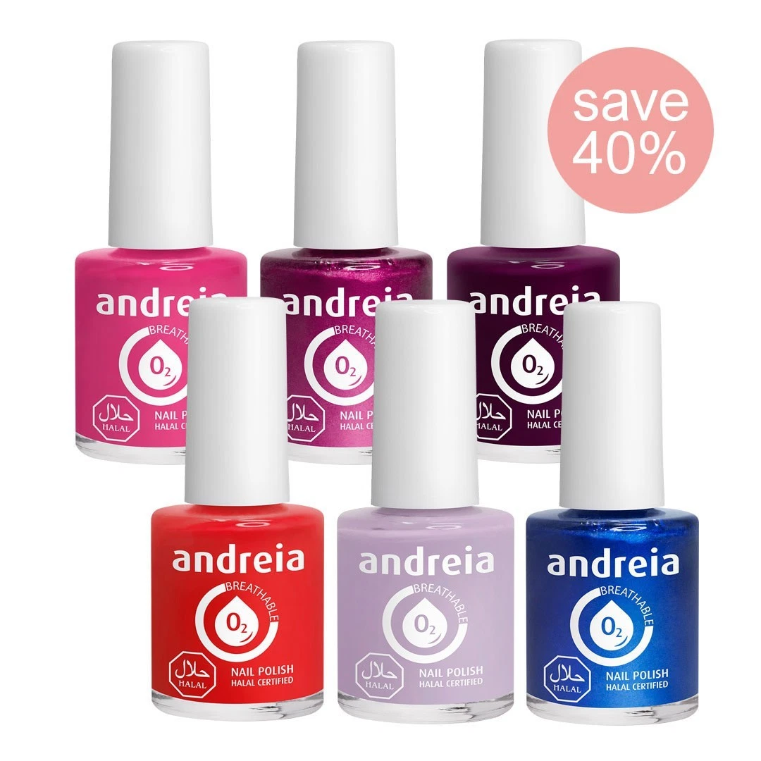 Halal Breathable Nail Polish Collection/Deal - 6 Various/Multi Colours - Andreia