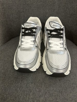 Palm Angels Men's Low Top Mesh Lace-Up Athletic Sneakers White/Silver/Black