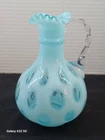 Fenton Blue Opalescent Coin Dot cruet or mini pitcher 5.5" Tall. Mint Condition