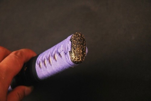 Lavender Silk Cord Real Rayskin Brass Fittings Handle Tsuka For Japanese Katana - Picture 8 of 9